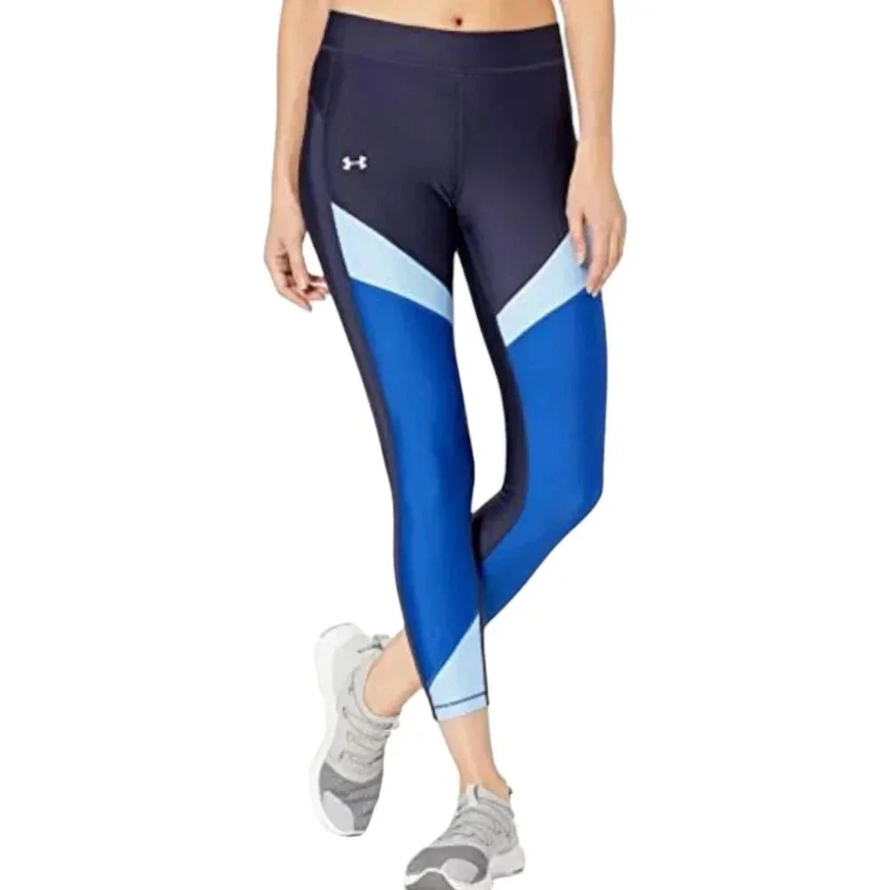 Under Armour Women's HeatGear Color Block Ankle Leggings Sz Small Blue